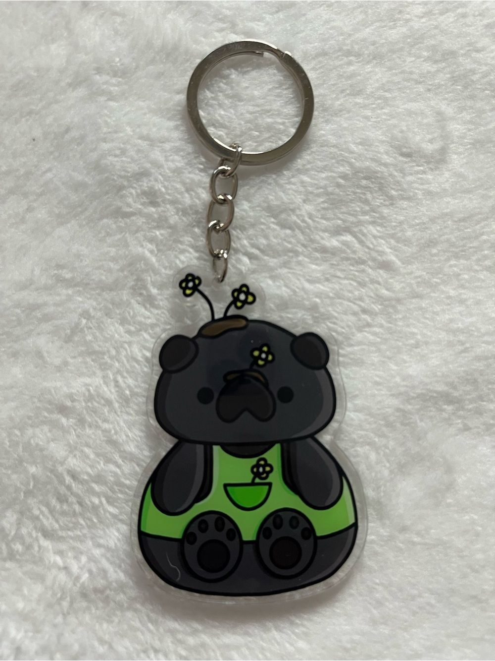 Pug Cute Black pug Keychain with Green Outfit